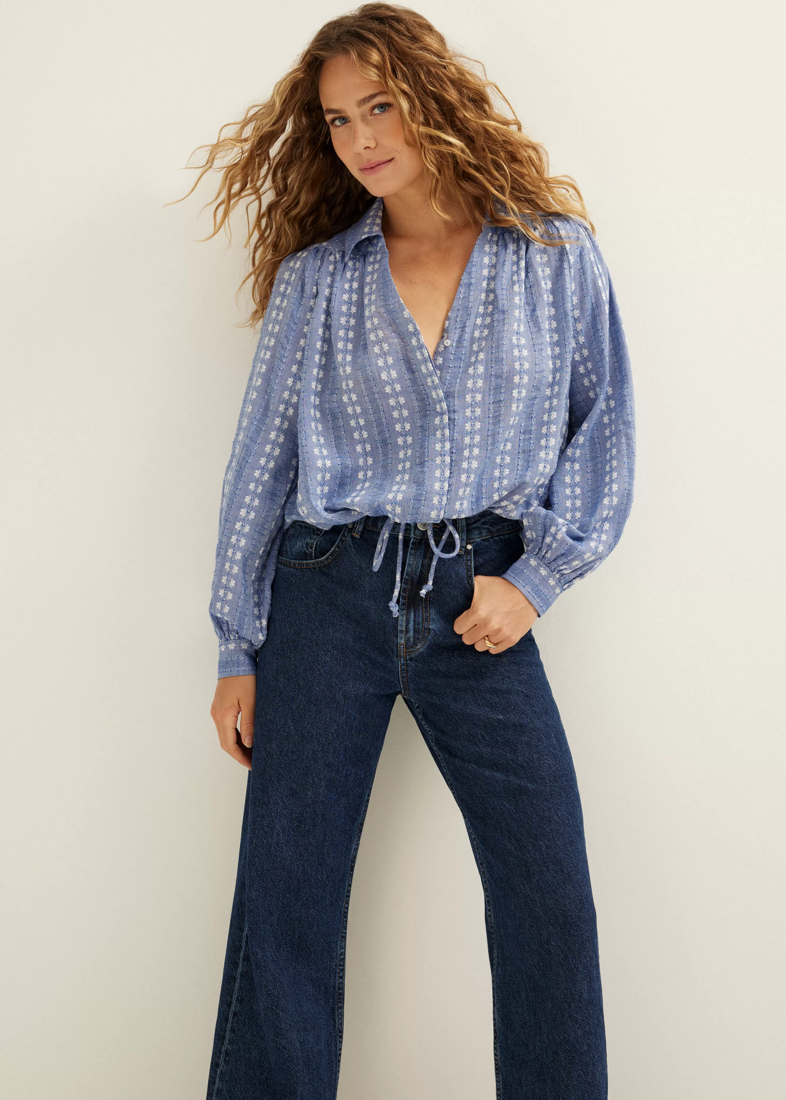 Denim blouse jacquard<Cotton Club Outlet