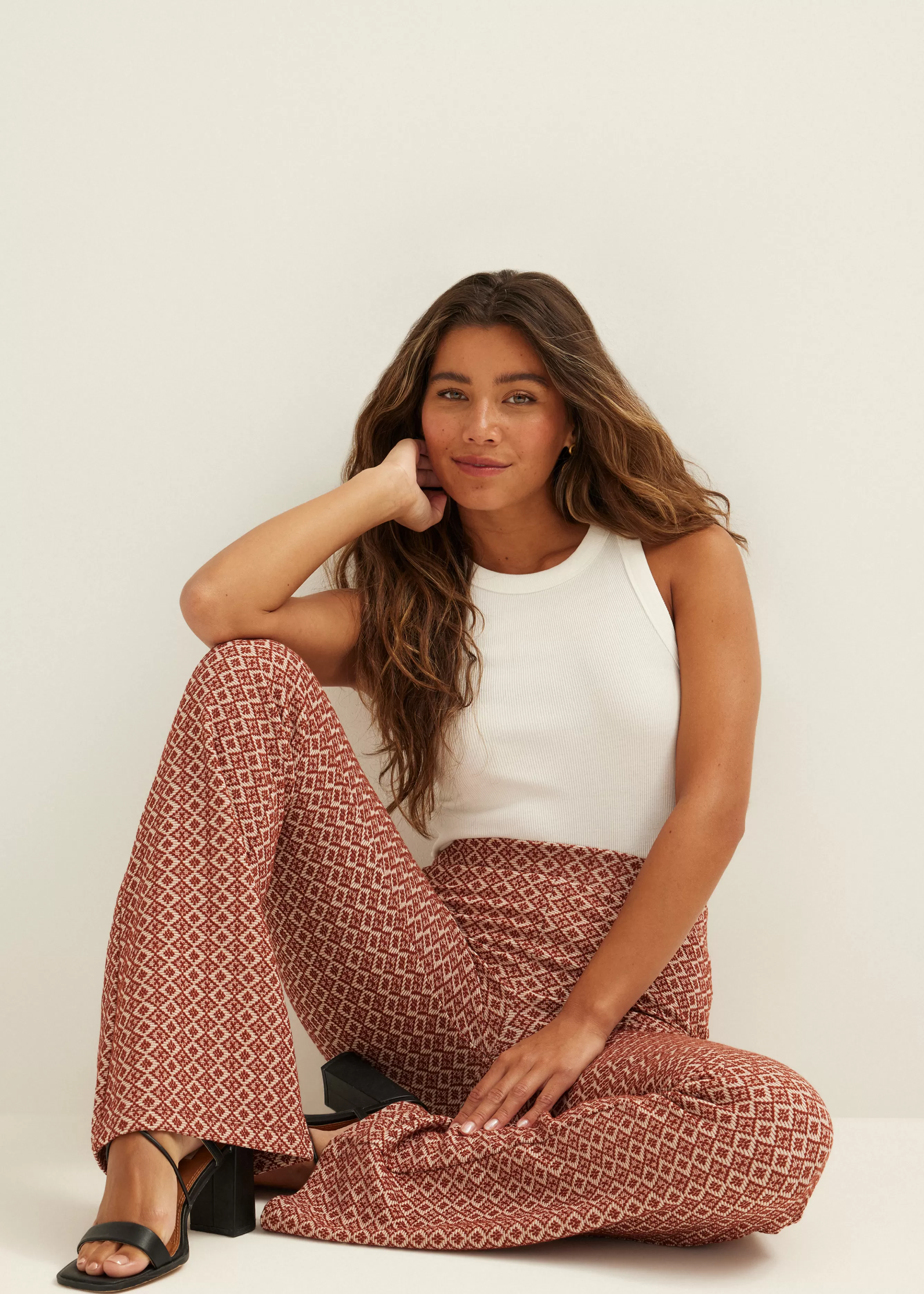 Flare broek met print<Cotton Club New