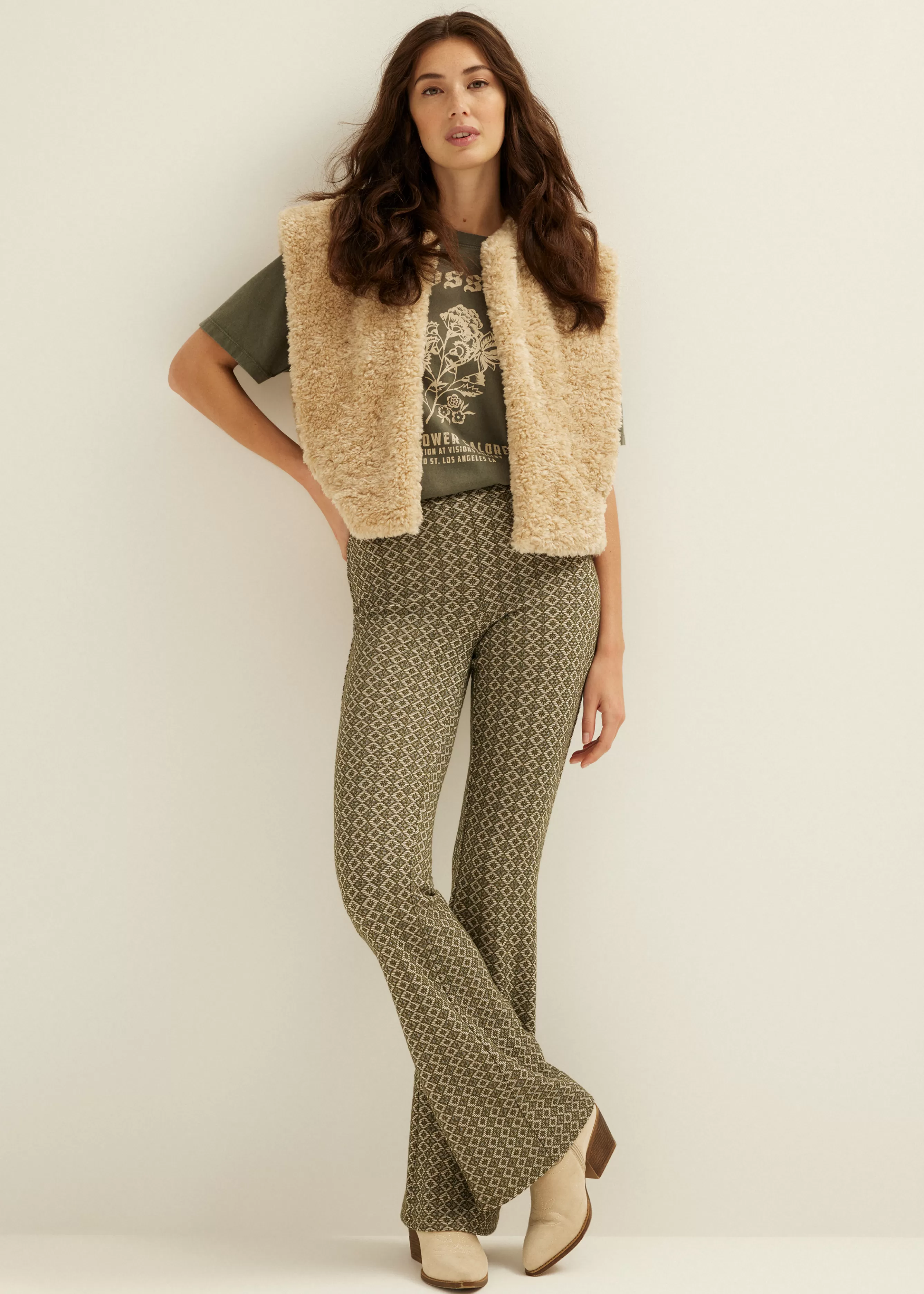 Flare broek met print<Cotton Club New