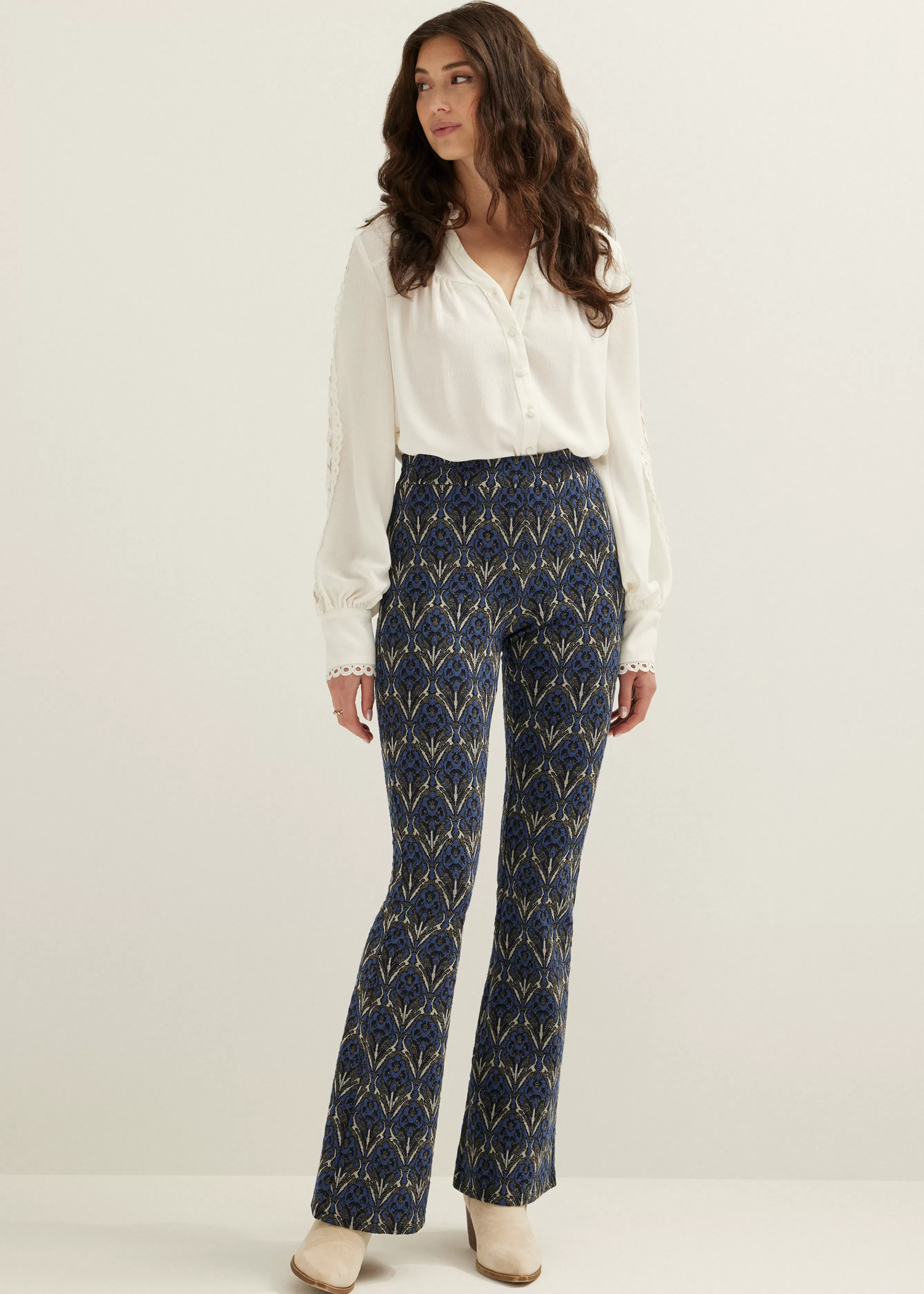 Flared broek jacquard patroon<Cotton Club Online