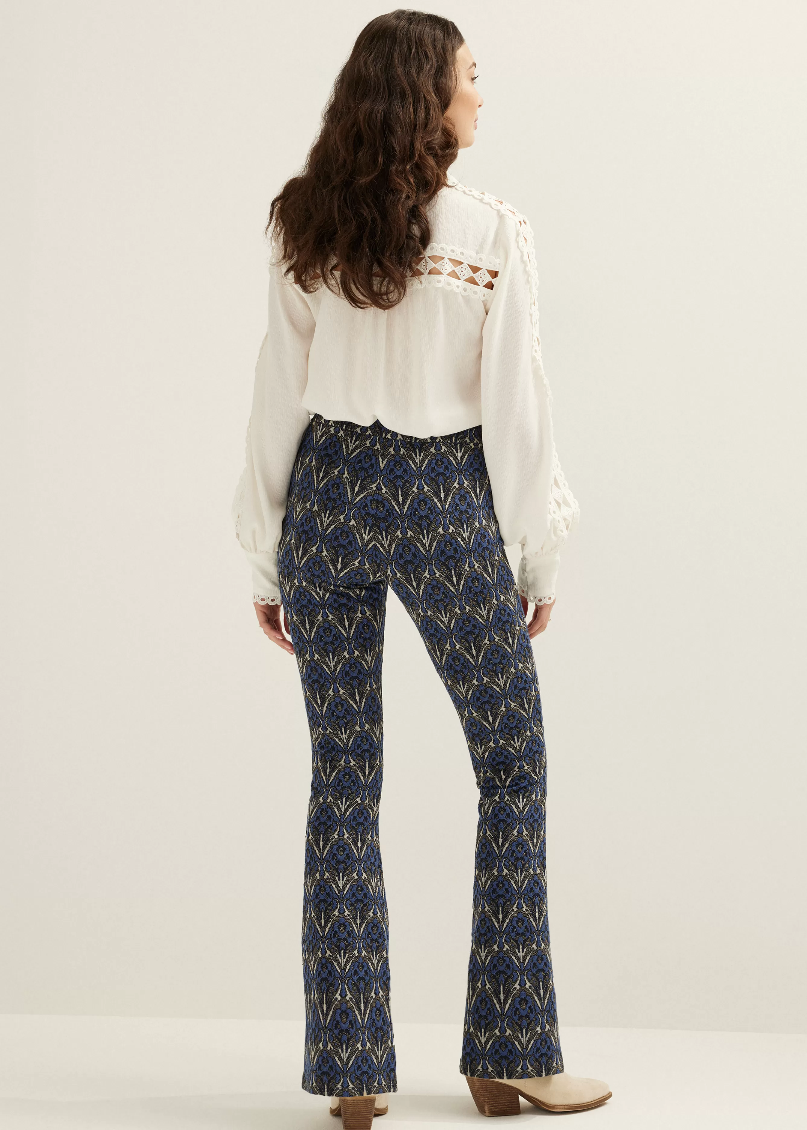 Flared broek jacquard patroon<Cotton Club Online