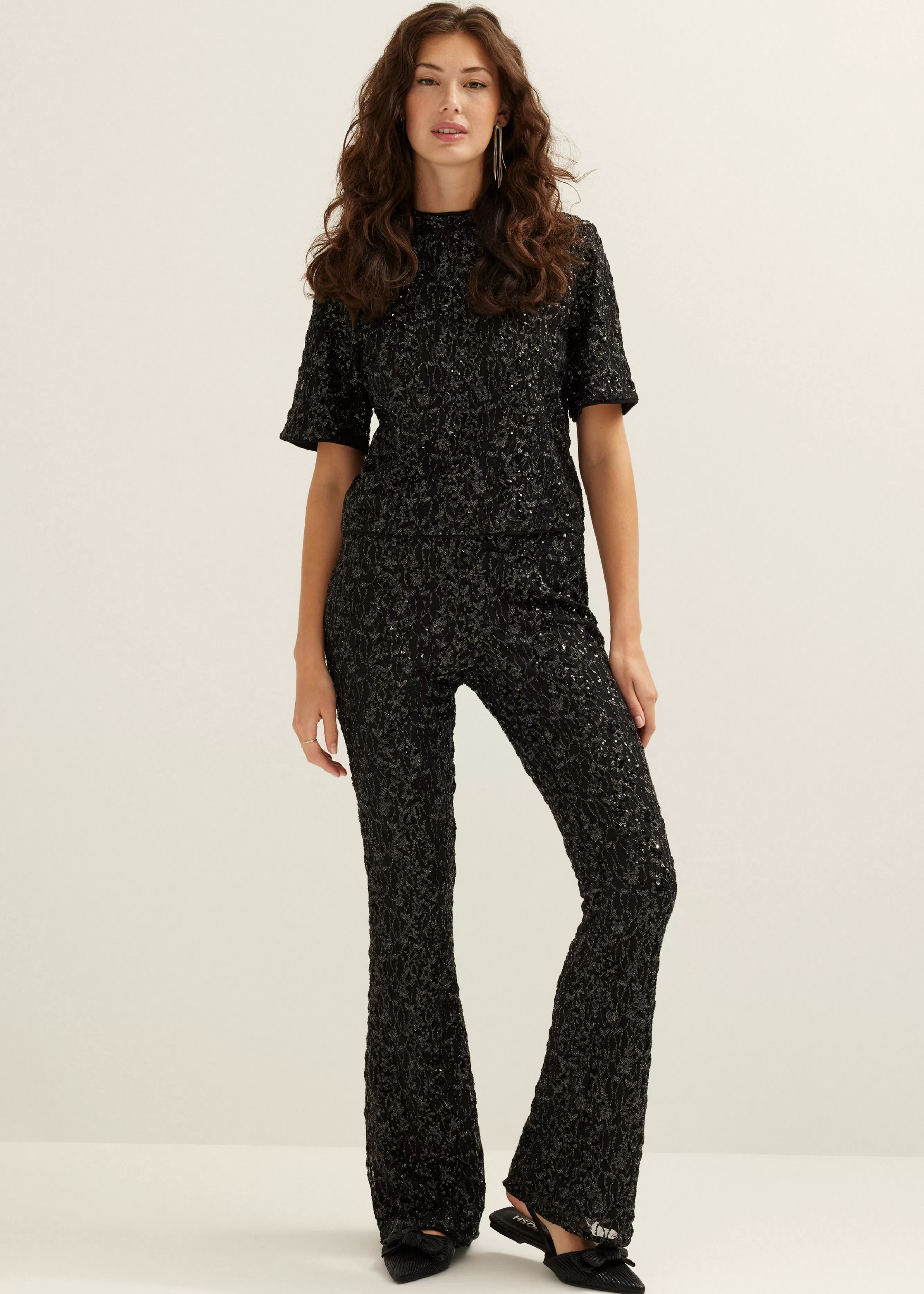 Flared broek met pailletten<Cotton Club Best Sale