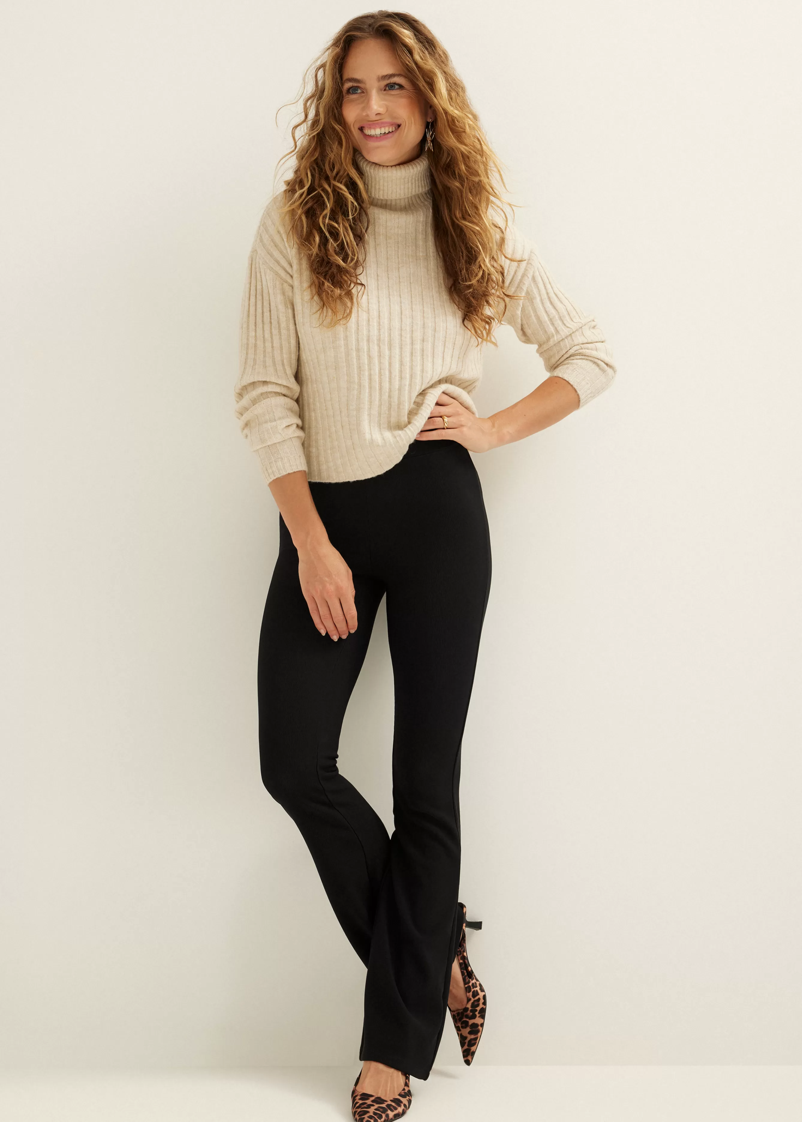 Flared broek met rib<Cotton Club Discount