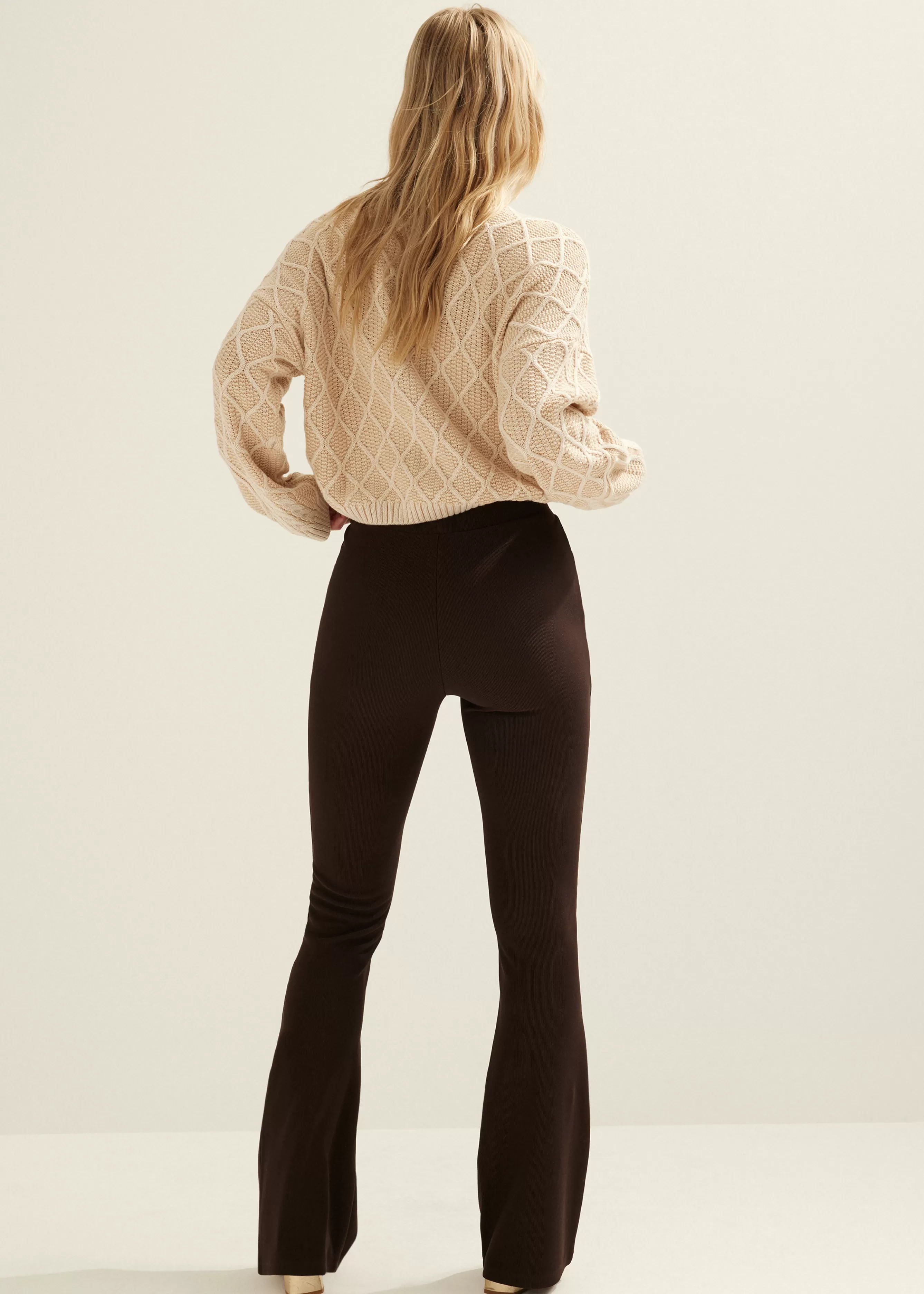 Flared broek met rib structuur<Cotton Club Store