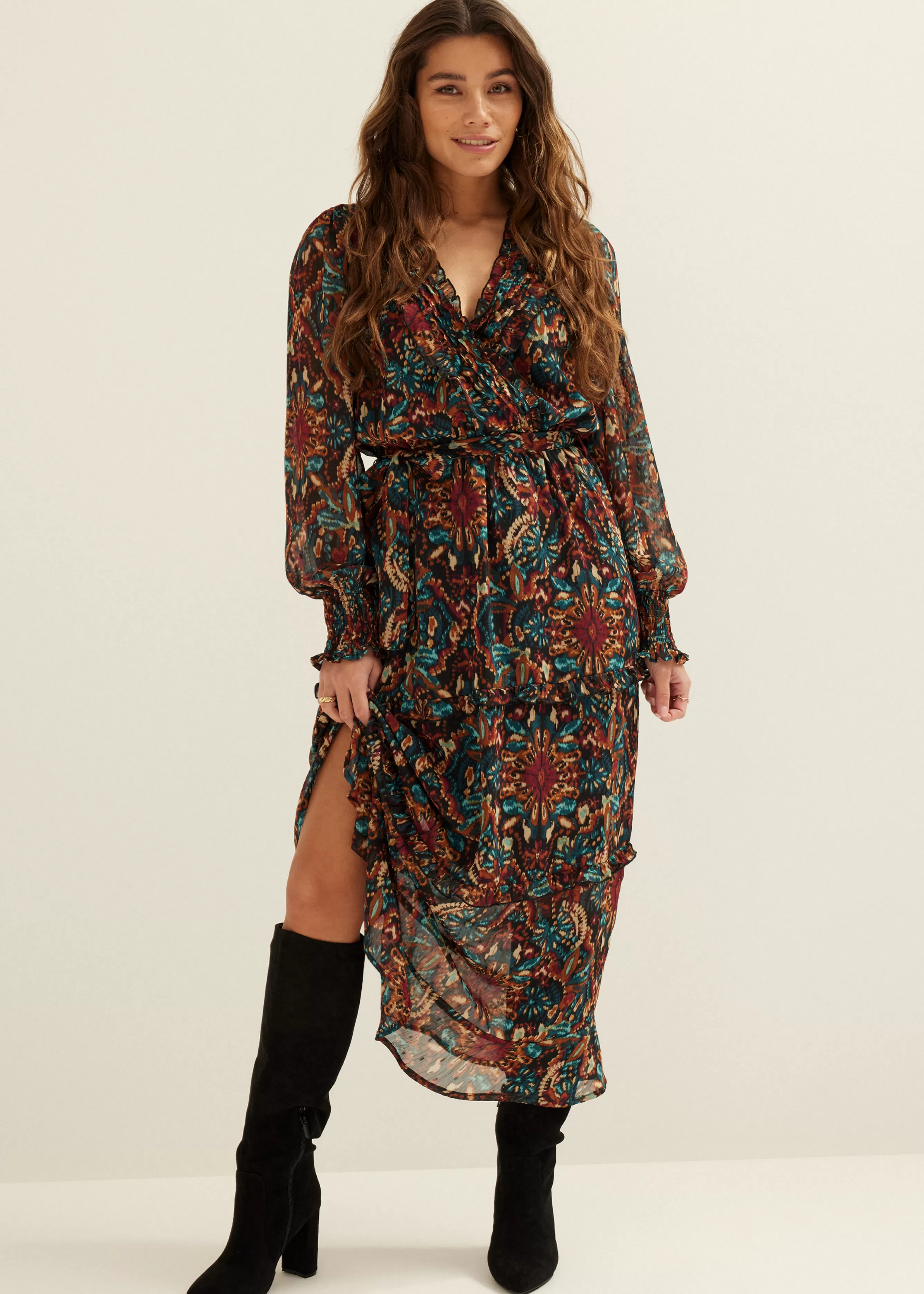 Maxi jurk met all-over print<Cotton Club Outlet