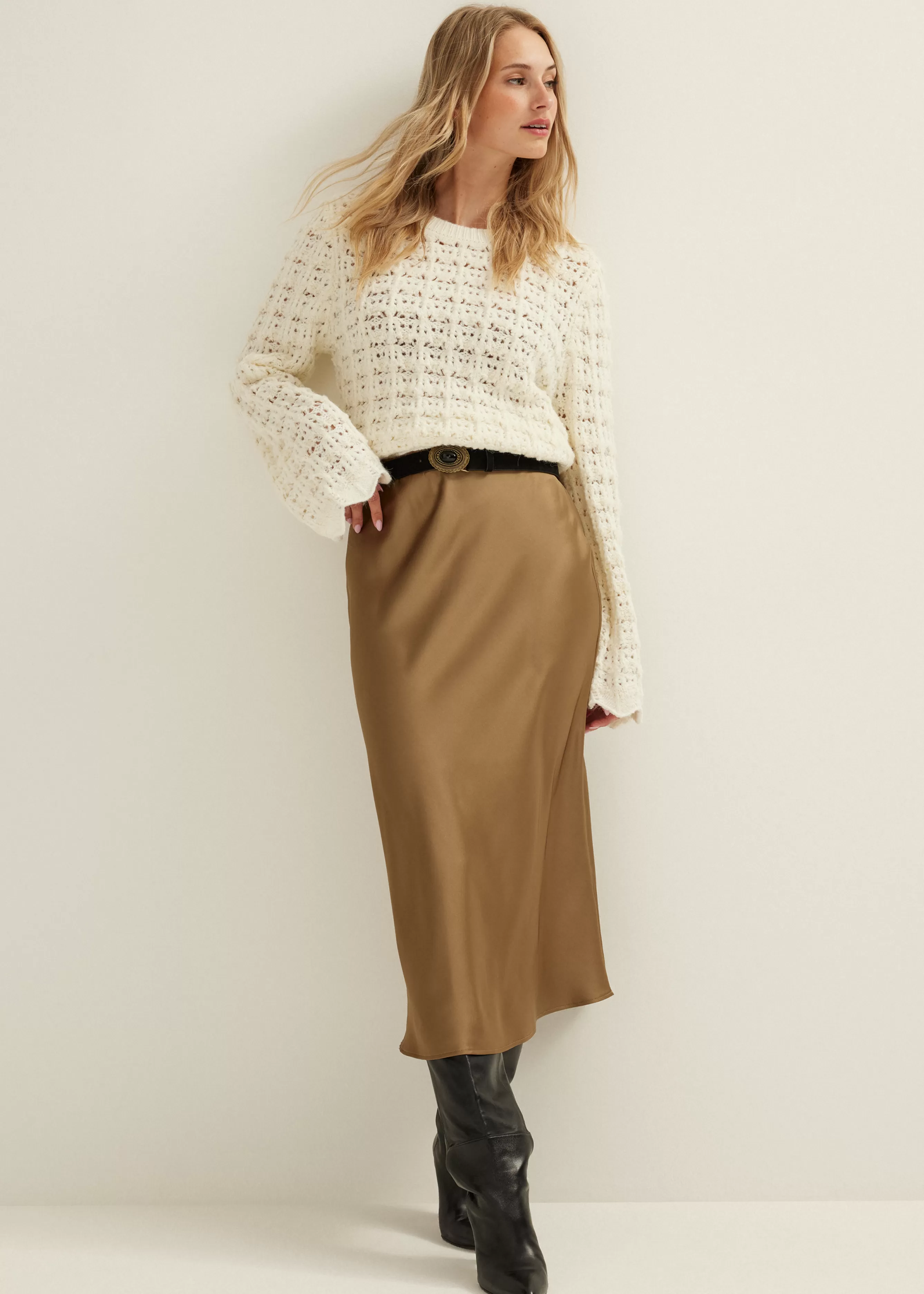 Midi rok satijn look<Cotton Club Store