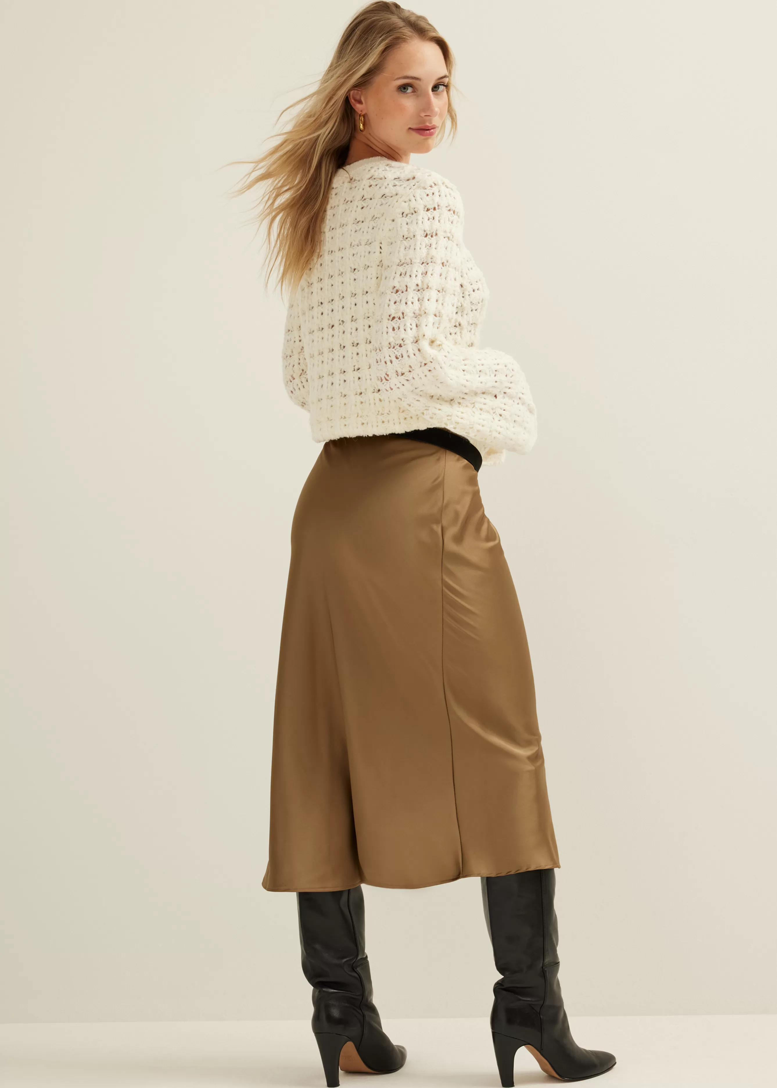 Midi rok satijn look<Cotton Club Store