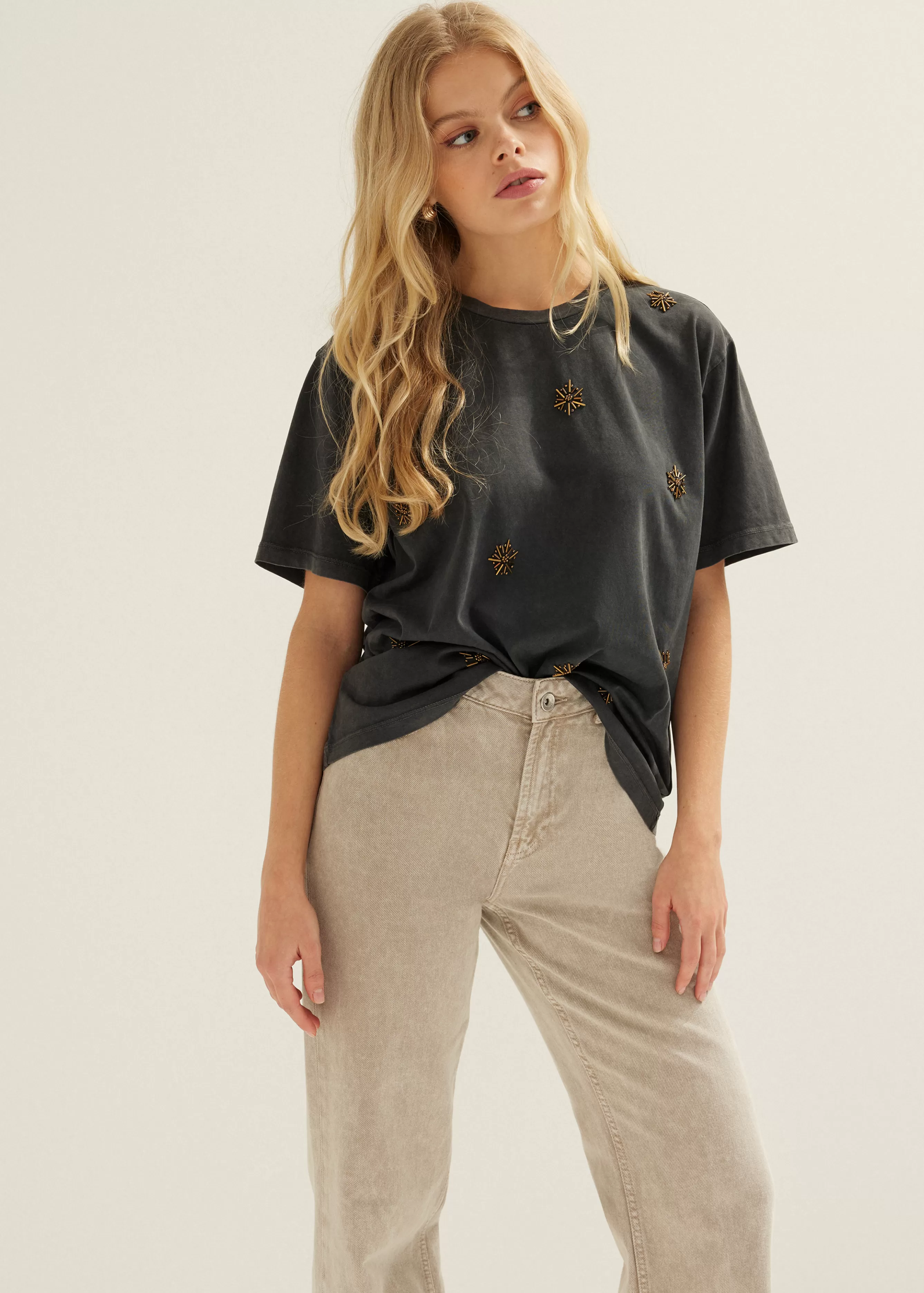 Oversized t-shirt met kralen<Cotton Club Fashion