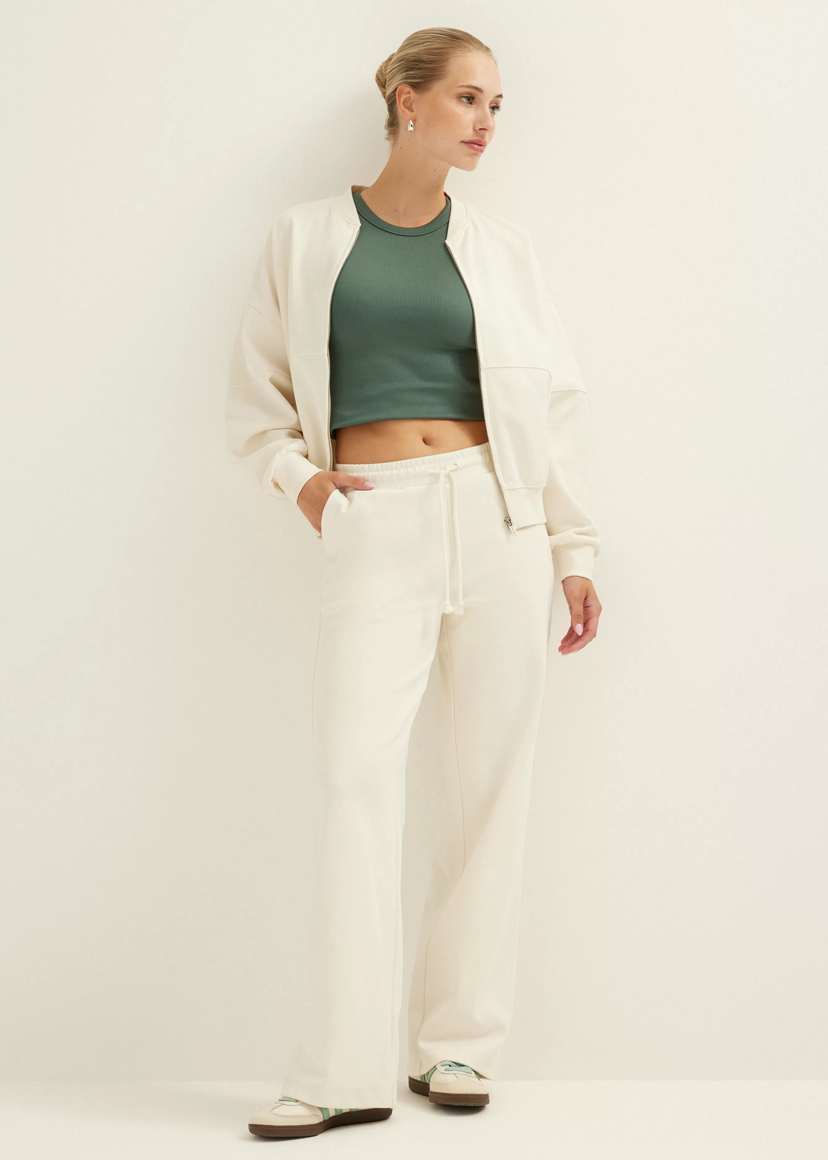 Sweat pants met wide leg<Cotton Club Fashion