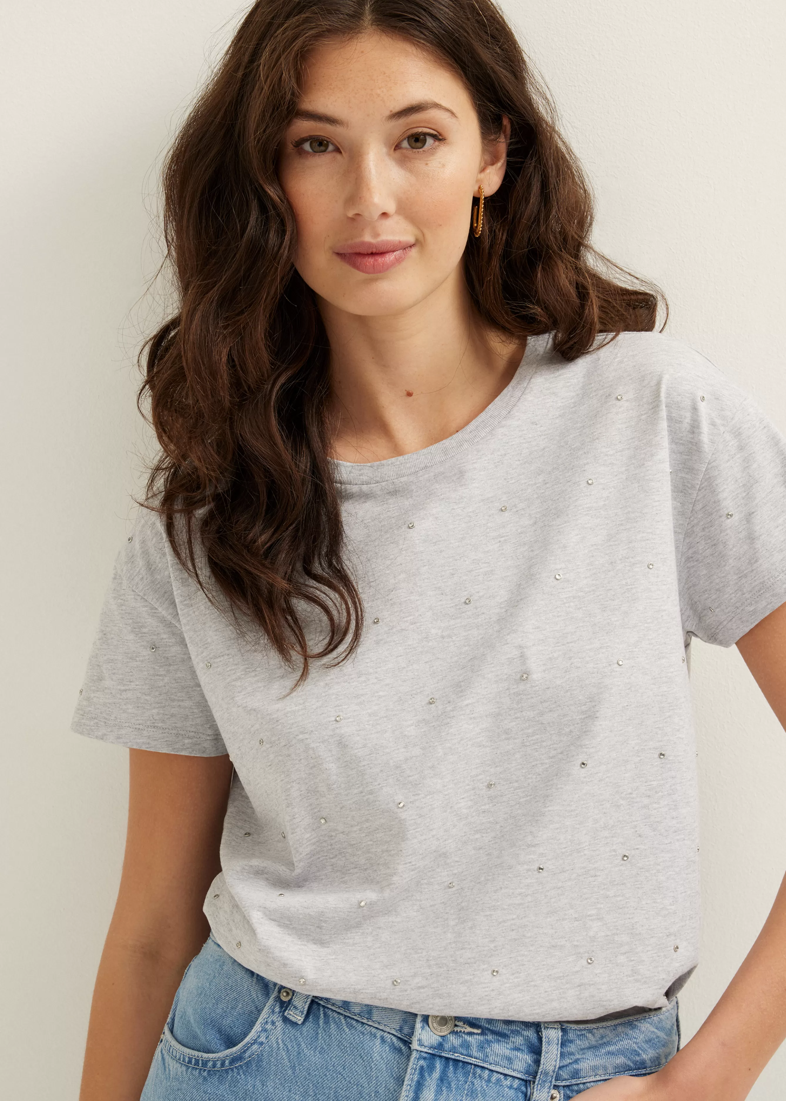 T-shirt met zilveren studs<Cotton Club Flash Sale